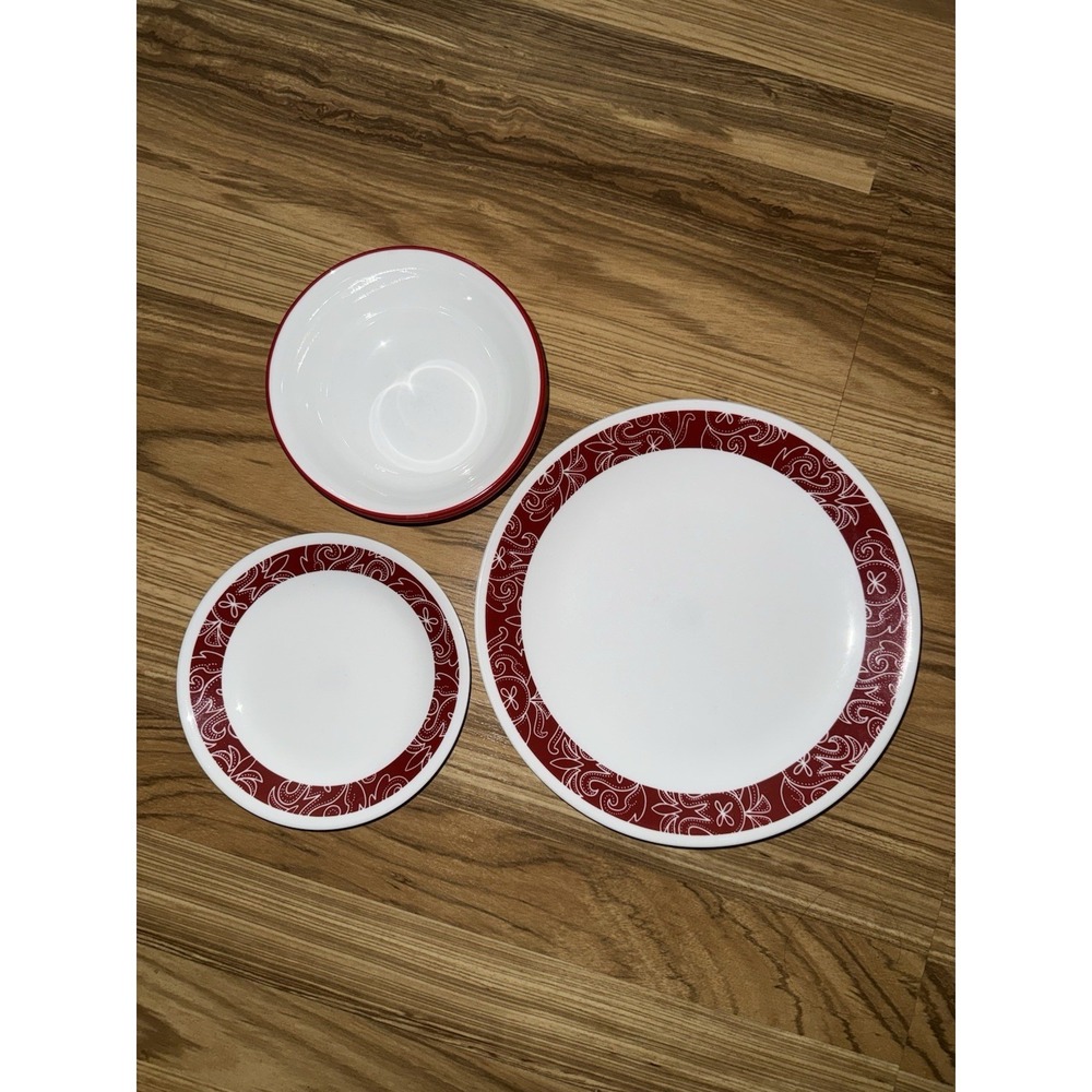 Corelle Vitrelle Bandhani USA Made Set 4 Dinner Plate, 4 Bread Plate & 2 Bowls